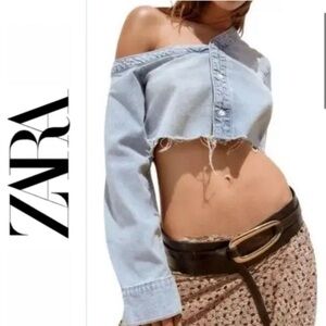 Zara Light Blue Off-Shoulder Crop Top